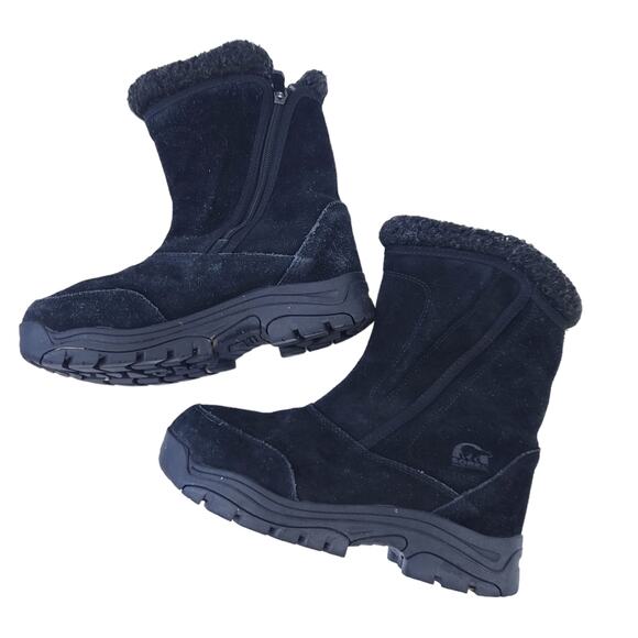 Sorel Waterfall Black Suede Leather Winter Boots Women Sz 7, Thinsulate - Picture 4 of 8